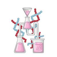 laboratorio poción botella con molécula ilustración vector