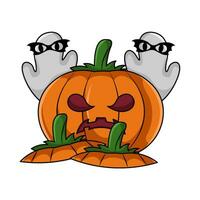 pumpkin with ghost llustration vector
