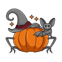 spooky hat in pumpkin with bat illustration vector