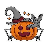 witch in pumpkin halloween with bat illustration vector