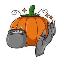 hand, pumpkin with potion illustration vector