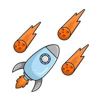 rocket with meteor illustration vector