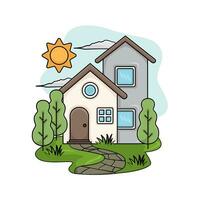 house, tree with summer weather illustration vector