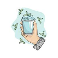 ice cream blue mint in hand illustration vector