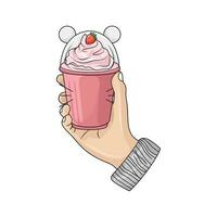 hielo crema fresa en mano ilustración vector