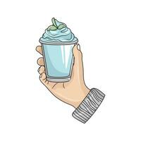 hielo crema azul menta en mano ilustración vector