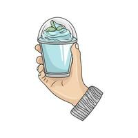 hielo crema azul menta en mano ilustración vector