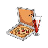 pizza pepperoni with glass drink illustration vector