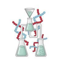 laboratorio poción botella con molécula ilustración vector