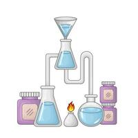 laboratorium potion bottle in over bunsen burner with jar illustration vector