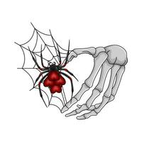 red spider in spider web with bone illustration vector