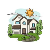 house, tree with summer weather illustration vector