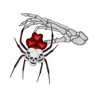 rojo araña en mano hueso ilustración vector
