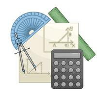 ruler , period, calculator with paper geometry illustration vector