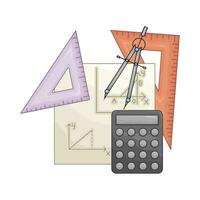 ruler , period, calculator with paper geometry illustration vector