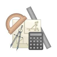 ruler , period, calculator with paper geometry illustration vector