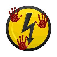 lightning  in caution baord with palm prints blood illustration vector