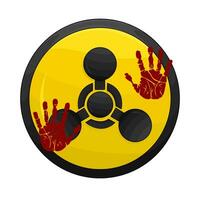 radiactive  in caution baord with palm prints blood illustration vector