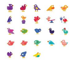 Set of cute birds. Colorful flat vector illustration isolated on white background.
