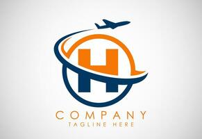 Initial alphabet H with aeroplane. Travel icons. Aviation logo sign, Flying symbol. Flight icon vector