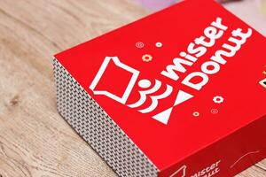 Bangkok, Thailand - April, 11 2023 - Donut package box of Mister Donut Donut shop in Thailand photo