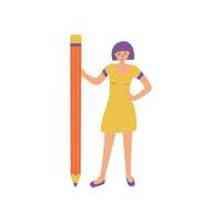 Student girl with pencil. Vector flat illustration