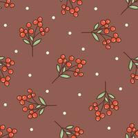 Seamless pattern with sprig of red rowan. Vector print