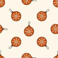 Seamless pattern with red Christmas ball with snowflake. Vector