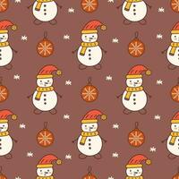 Seamless pattern. Snowman and red ball with snowflake. Vector