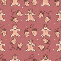 Seamless pattern. Ginger man cookie and knitted mitten. Vector