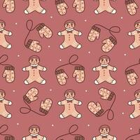 Seamless pattern. Ginger man cookie and knitted mitten. Vector