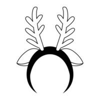 Headband with deer antlers. Christmas accessories. Black and white vector illustration isolated on white background