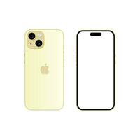 Iphone 15 model. Yellow color. Front view and back view. Vector mockup. Vector illustration