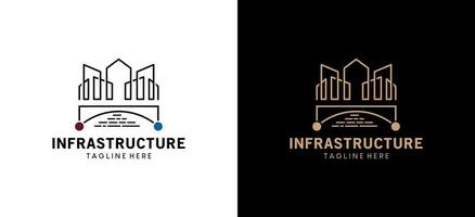 Infrastructure logo design with modern bridge and building vector illustration