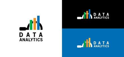 Data analysis logo design with magnifying glass for data finance, investment vector icon design