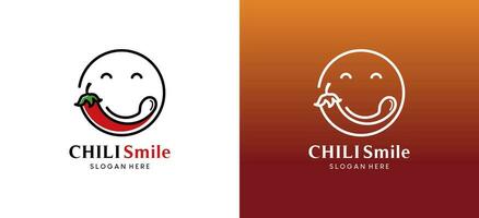 Smiling red chili icon logo design with creative spoon element vector