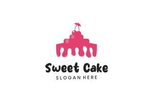 Pink sweet cake logo design with creative abstract melt vector