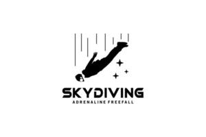 Free fall person silhouette vector illustration, skydiving sport logo design