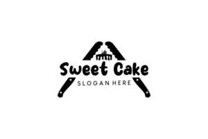 Sweet cake logo design template with letter A bread knife silhouette vector