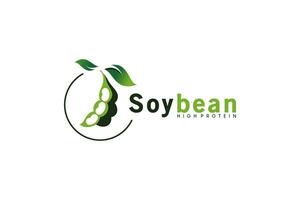 Natural green soybean logo design, Health Food icon vector illustration