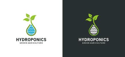 Green hydroponic plant logo design with modern abstract creative water drop icon concept vector