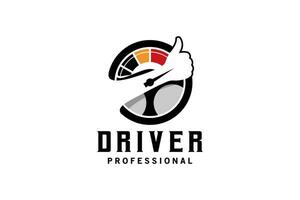 Professional car driver logo design with creative thumb up concept vector