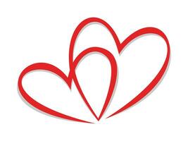 Two linked hearts. Two hearts become one image. One line drawing of two heart. Two red hearts. vector