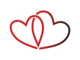 Two linked hearts. Two hearts become one image. One line drawing of two heart. Two red hearts. vector