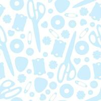 Seamless pattern of blue silhouettes of sewing tools vector