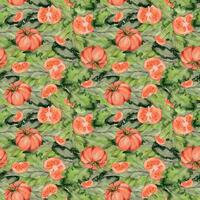 Hand drawn watercolor mix of green salad leaves and red tomato slices for diet and healthy lifestyle, vegan cooking. Illustration seamless pattern background. Design print, poster, website, card, menu vector
