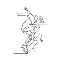 One continuous line drawing of skateboard player vector illustration. skateboard player  illustration simple linear style concept. extreme sport design vector for your business promotion or others.