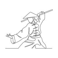 One continuous line drawing of a kungfu master vector illustration. A kungfu master illustration simple linear style concept vector. Chinese kungfu master design vector for your business promotion.