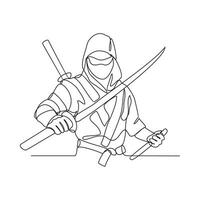 One continuous line drawing of a ninja vector illustration. A ninja illustration simple linear style concept vector. Japanese ninja design vector for your business promotion or others.