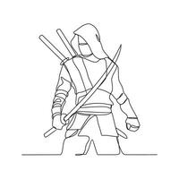 One continuous line drawing of a ninja vector illustration. A ninja illustration simple linear style concept vector. Japanese ninja design vector for your business promotion or others.